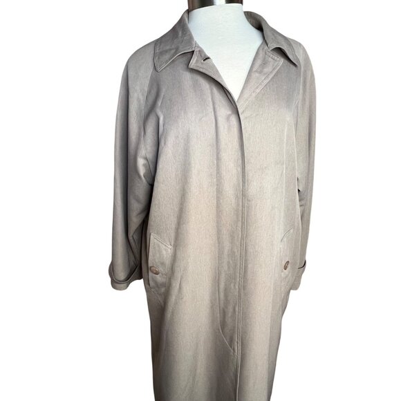 VTG Talbots Petites 10P Long Trench Coat Beige Pockets Button Style Sophisticate - Picture 2 of 16